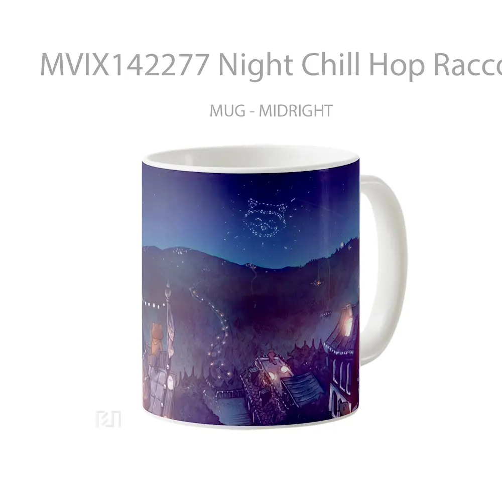 Mug Night Chill Hop Raccoon Digital Art Gelas Keramik Unik - All-side / Desain