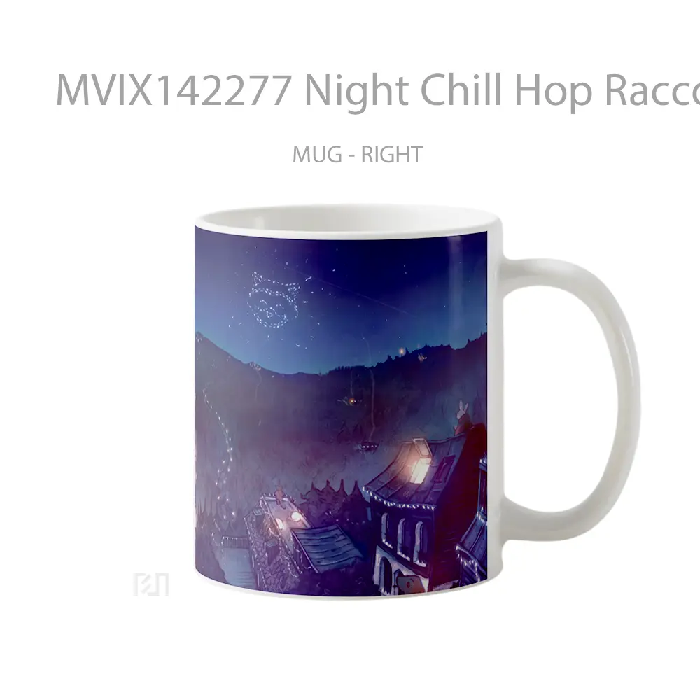 Mug Night Chill Hop Raccoon Digital Art Gelas Keramik Unik - All-side / Desain