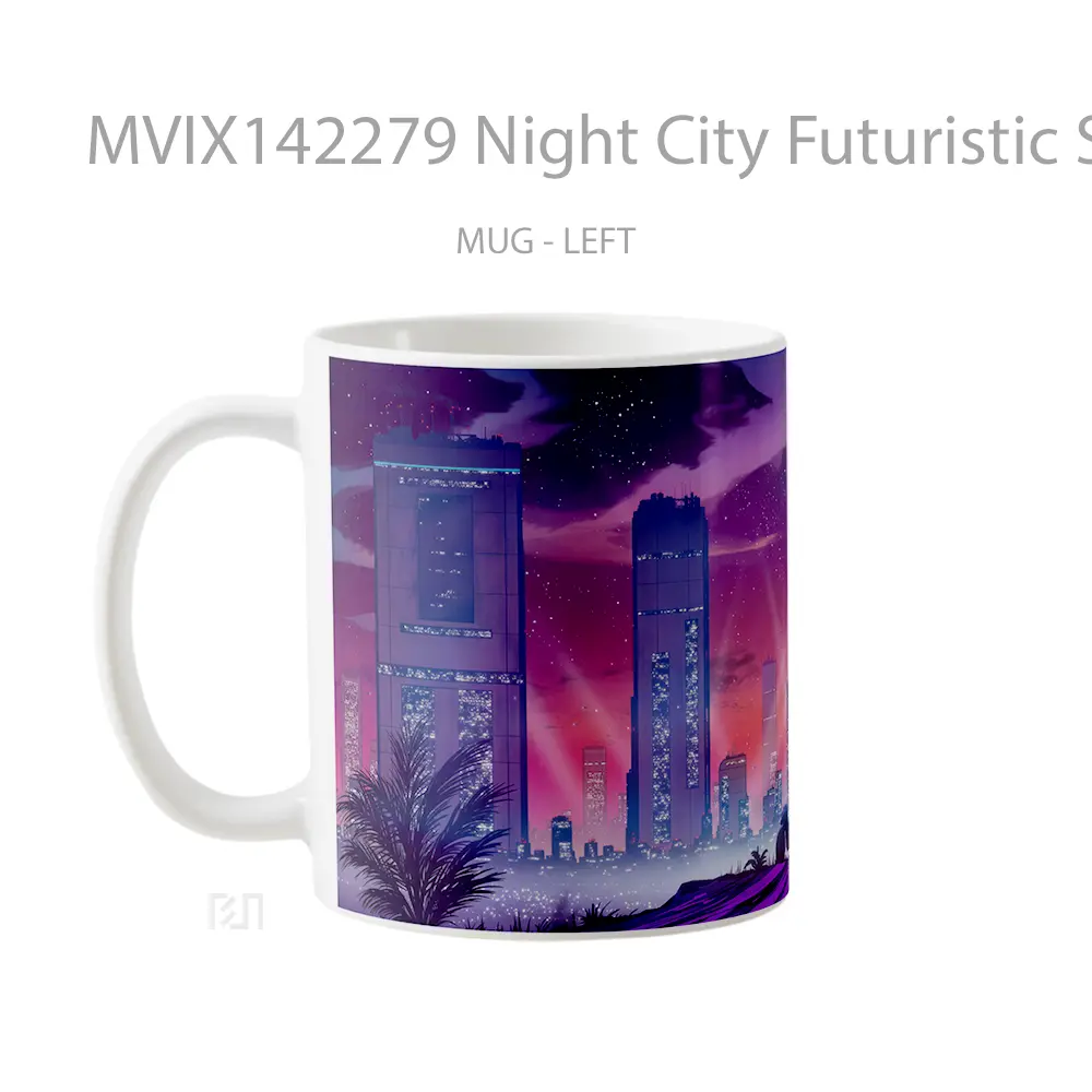 Mug Night City Futuristic Sci Fi City Digital Art Gelas Keramik Unik - All-side / Desain