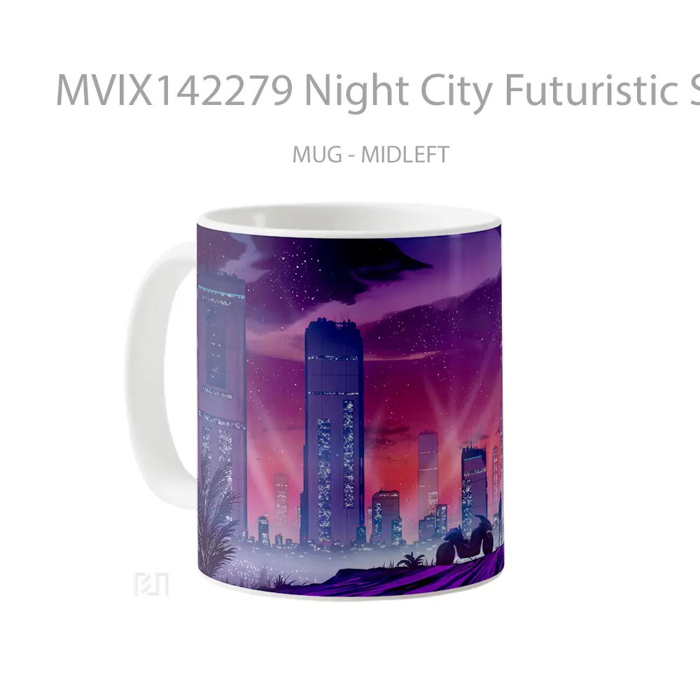 Mug Night City Futuristic Sci Fi City Digital Art Gelas Keramik Unik - All-side / Desain