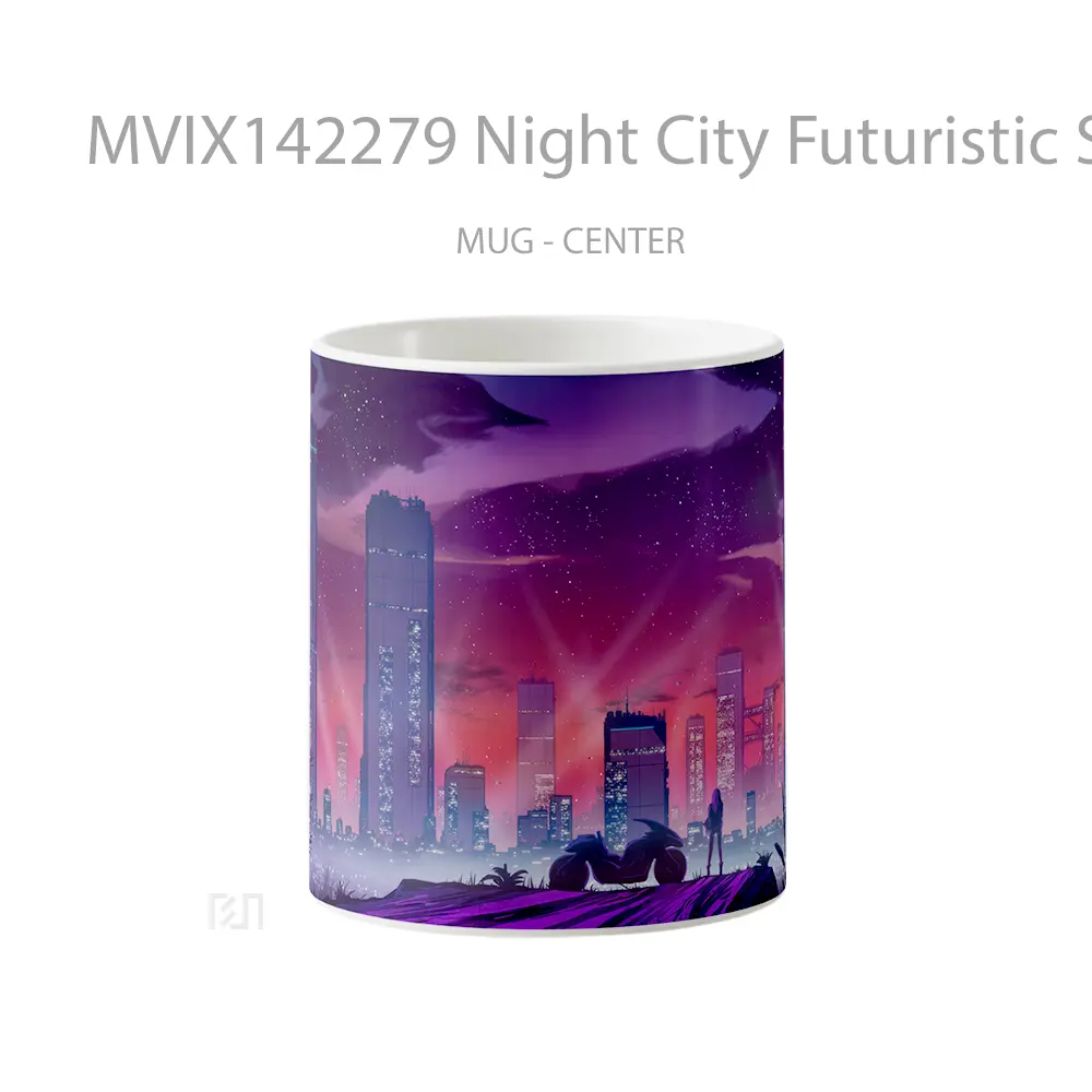 Mug Night City Futuristic Sci Fi City Digital Art Gelas Keramik Unik