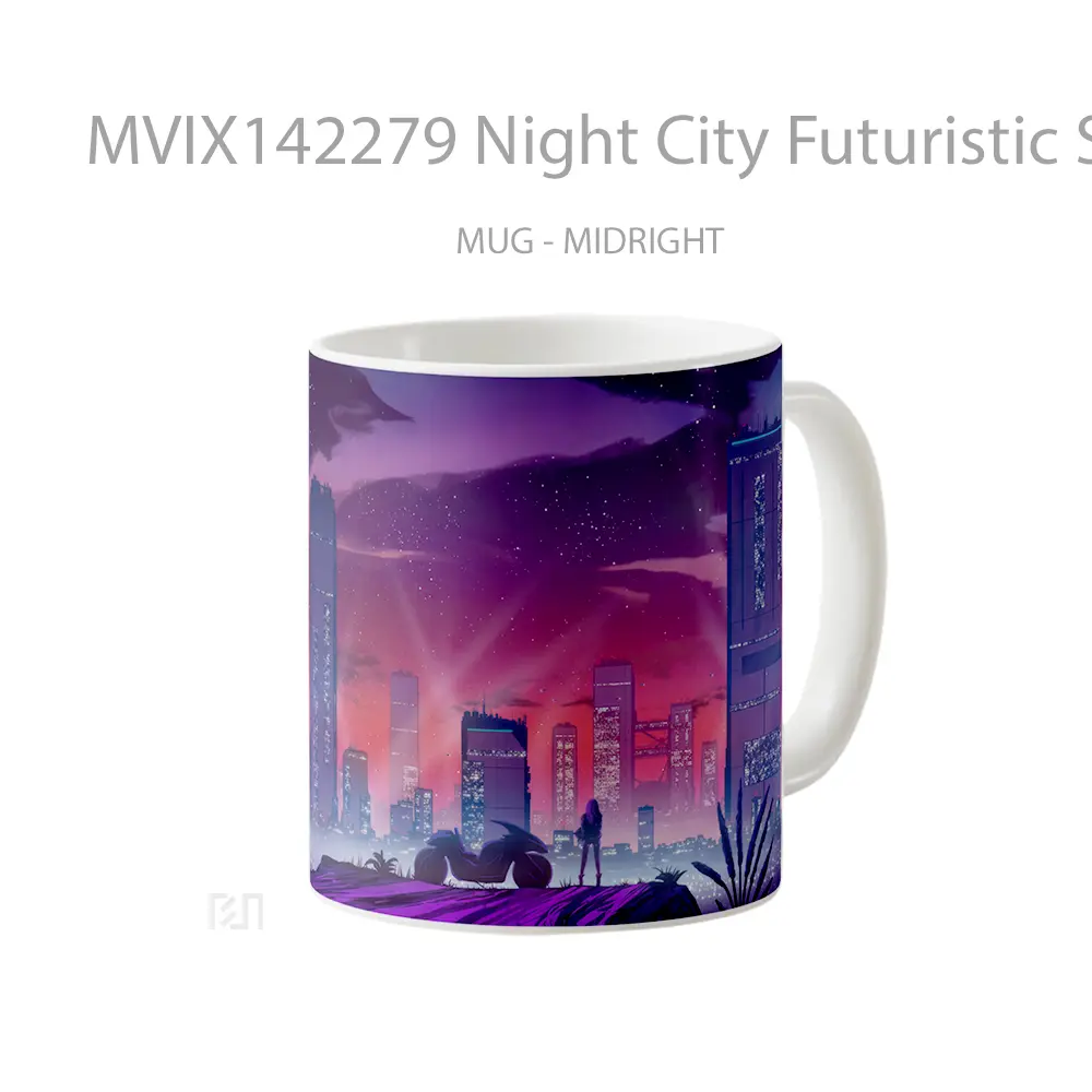 Mug Night City Futuristic Sci Fi City Digital Art Gelas Keramik Unik - All-side / Desain