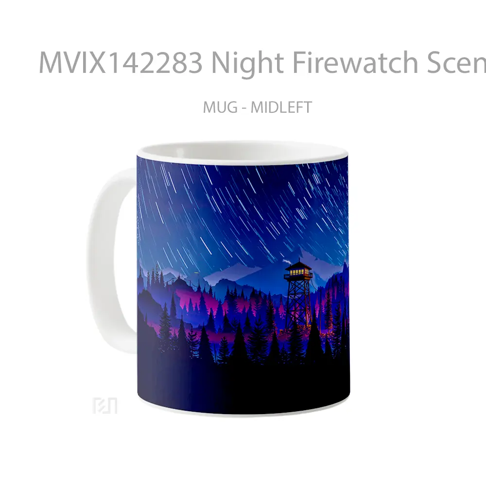 Mug Night Firewatch Scenery Forest Nature Gelas Pemandangan Alam - All-side / Desain