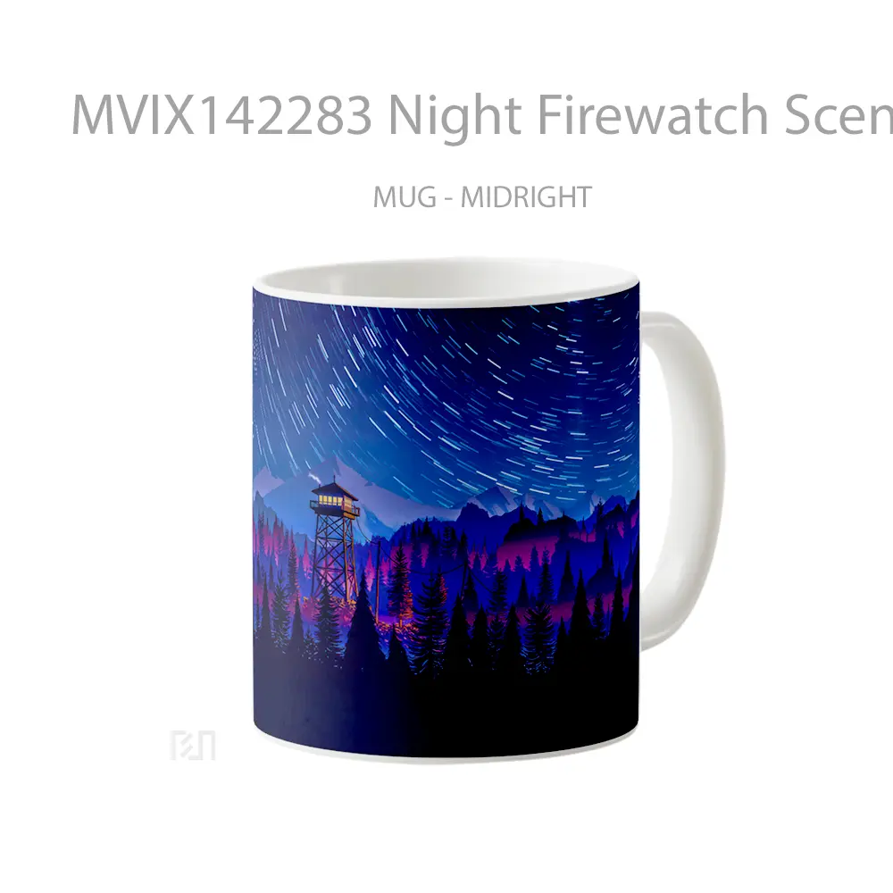 Mug Night Firewatch Scenery Forest Nature Gelas Pemandangan Alam - All-side / Desain