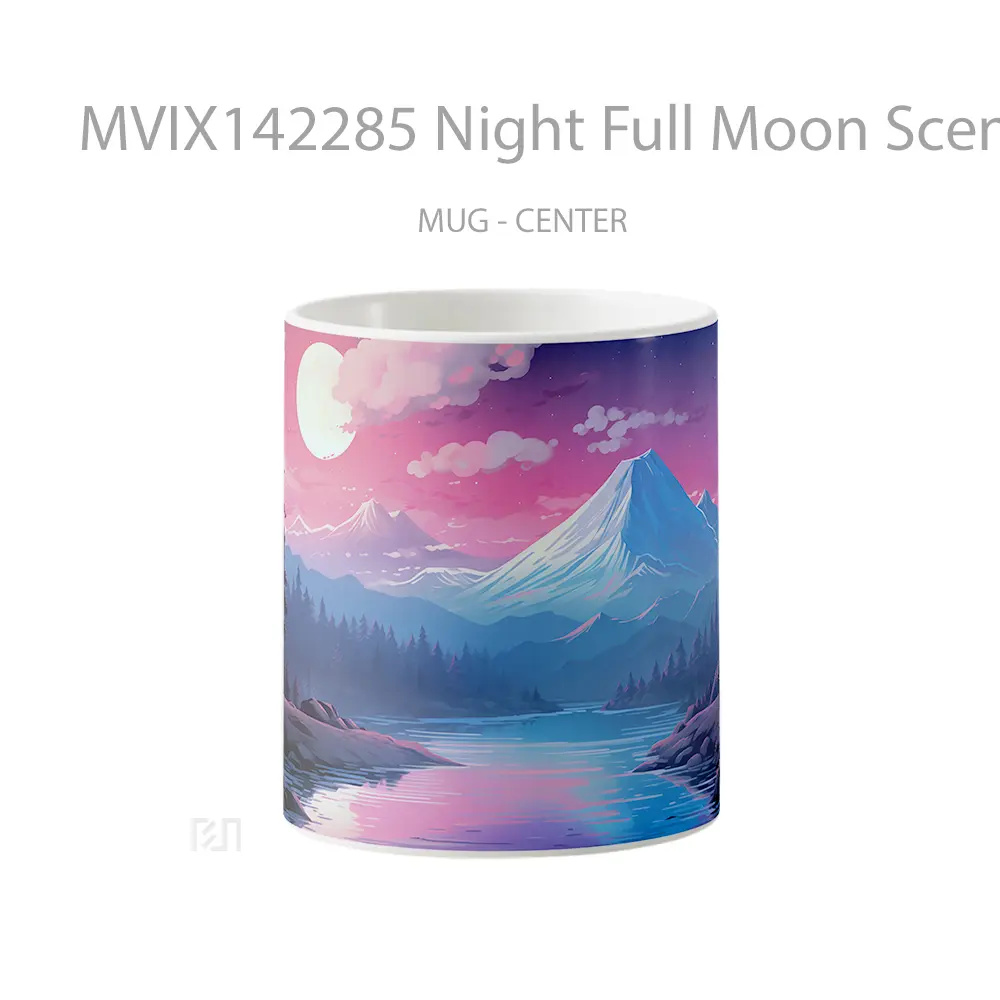 Mug Night Full Moon Scenery River Snowy Mountain Gelas Pemandangan Alam