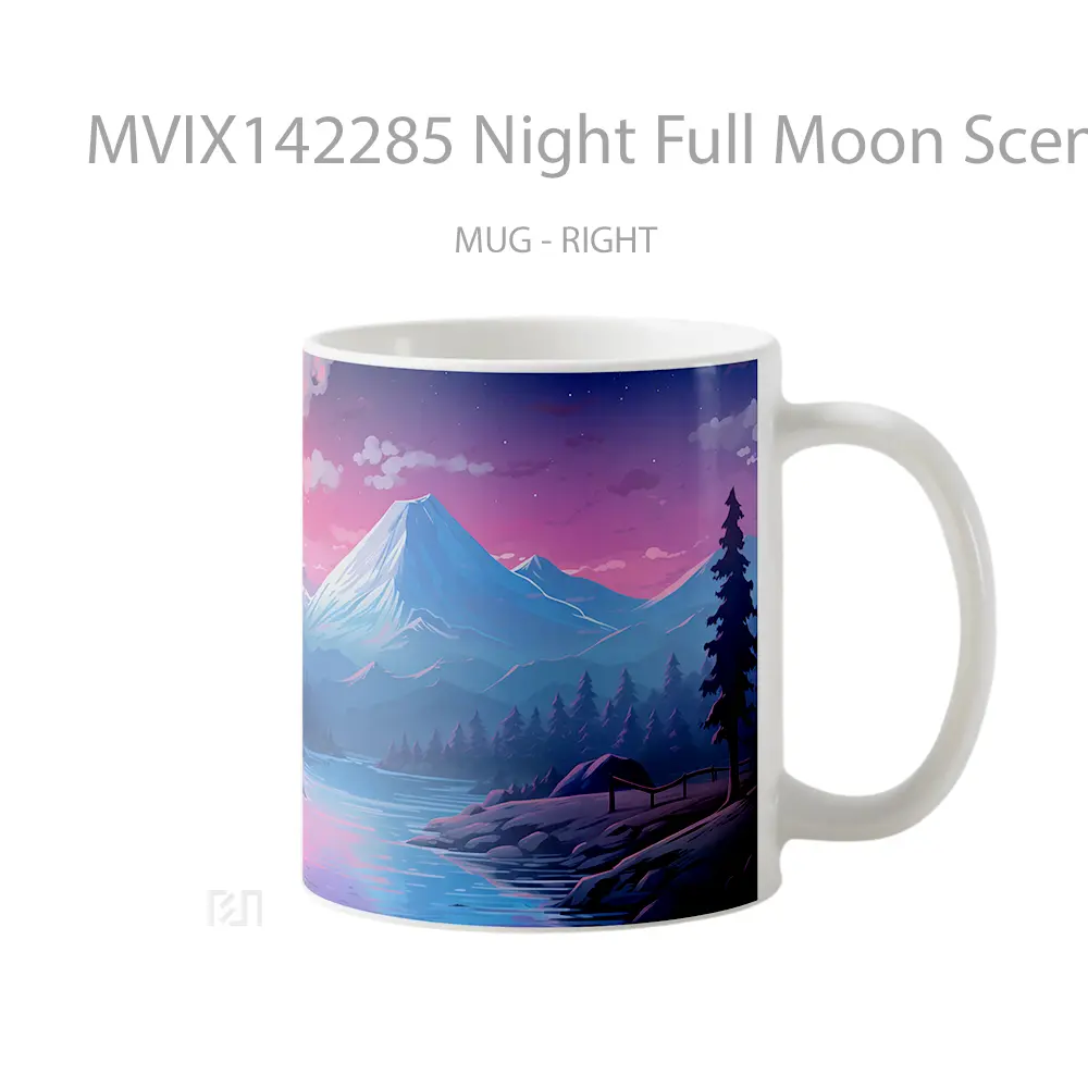 Mug Night Full Moon Scenery River Snowy Mountain Gelas Pemandangan Alam - All-side / Desain