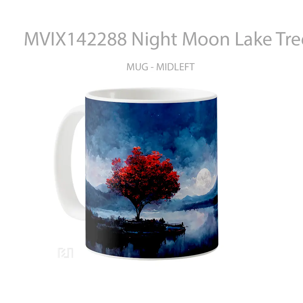 Mug Night Moon Lake Tree Mountain Clouds Scenery Digital Art Gelas Pemandangan Alam - All-side / Desain
