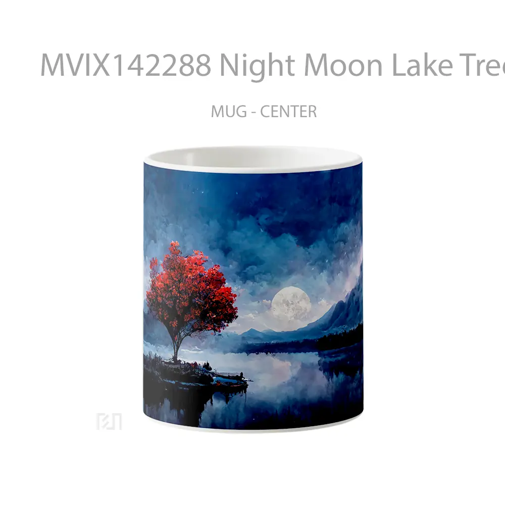 Mug Night Moon Lake Tree Mountain Clouds Scenery Digital Art Gelas Pemandangan Alam