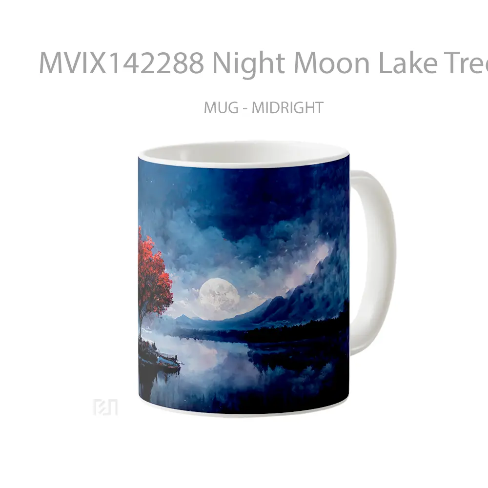 Mug Night Moon Lake Tree Mountain Clouds Scenery Digital Art Gelas Pemandangan Alam - All-side / Desain