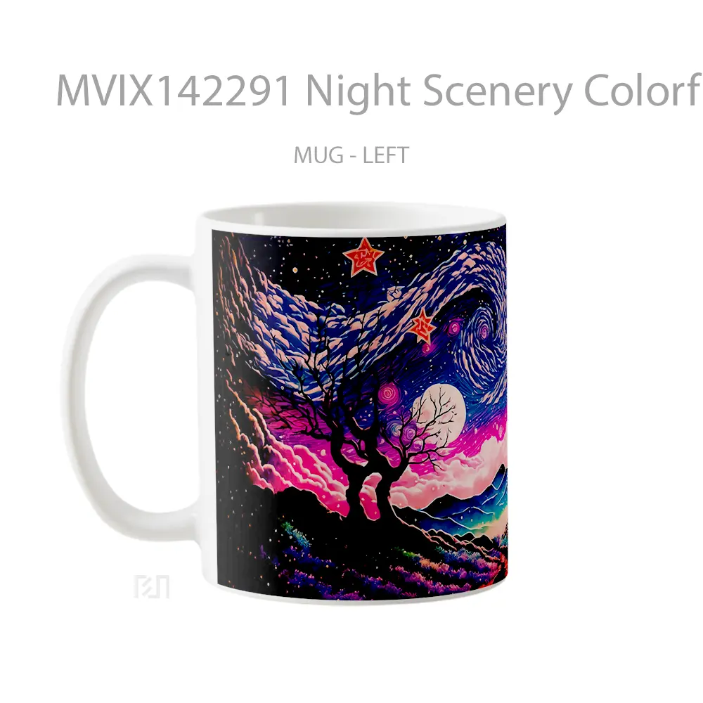 Mug Night Scenery Colorful Sky Mountain Landscape Digital Art Gelas Pemandangan Alam - All-side / Desain