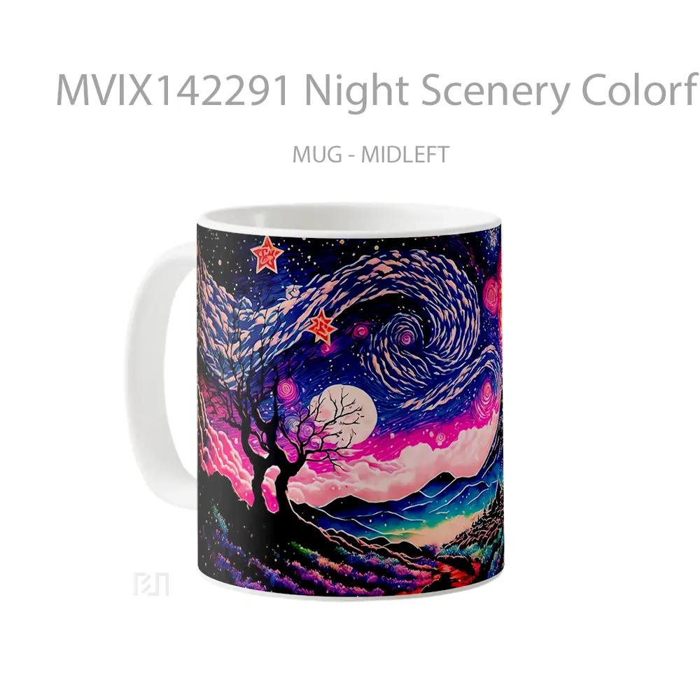 Mug Night Scenery Colorful Sky Mountain Landscape Digital Art Gelas Pemandangan Alam - All-side / Desain