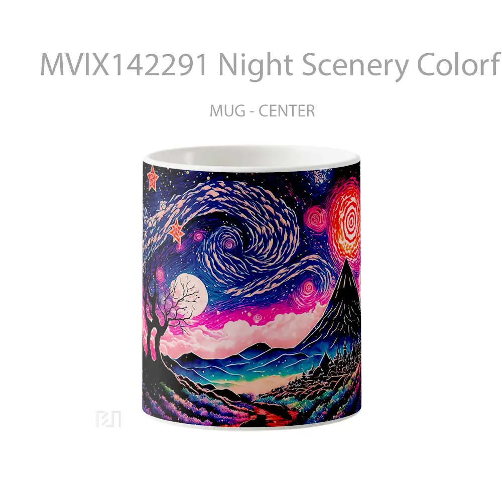 Mug Night Scenery Colorful Sky Mountain Landscape Digital Art Gelas Pemandangan Alam