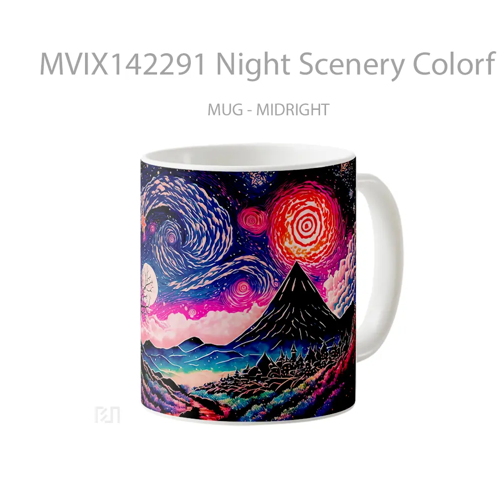 Mug Night Scenery Colorful Sky Mountain Landscape Digital Art Gelas Pemandangan Alam - All-side / Desain