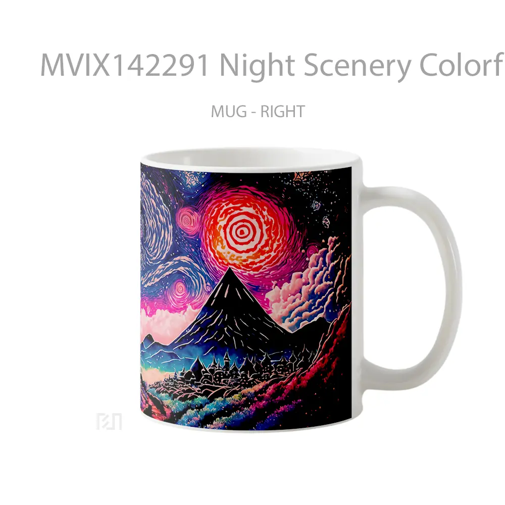 Mug Night Scenery Colorful Sky Mountain Landscape Digital Art Gelas Pemandangan Alam - All-side / Desain
