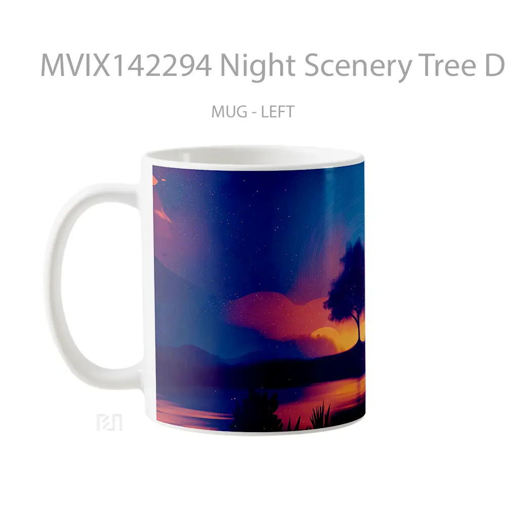 Mug Night Scenery Tree Digital Art Gelas Keramik Unik - All-side / Desain