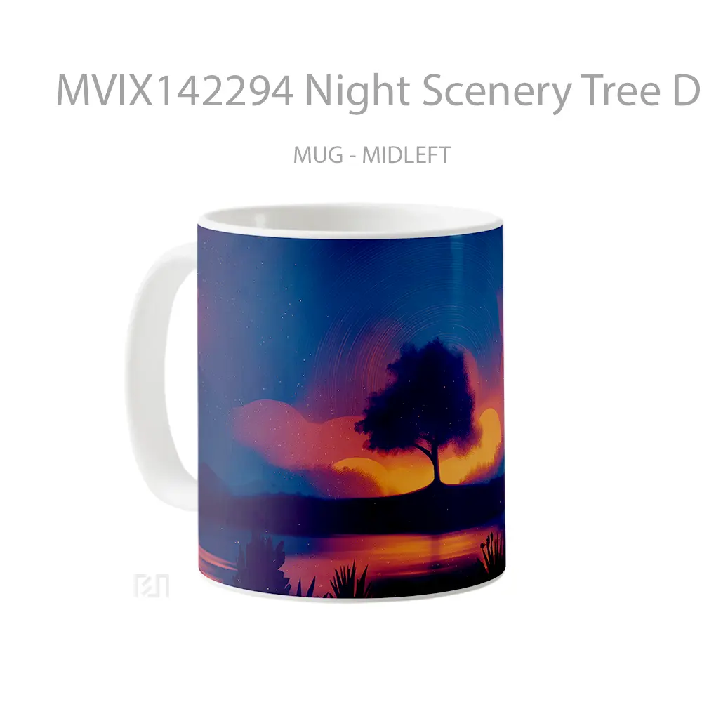 Mug Night Scenery Tree Digital Art Gelas Keramik Unik - All-side / Desain