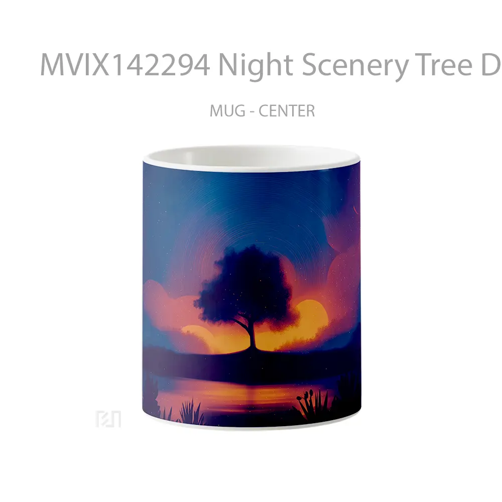 Mug Night Scenery Tree Digital Art Gelas Keramik Unik