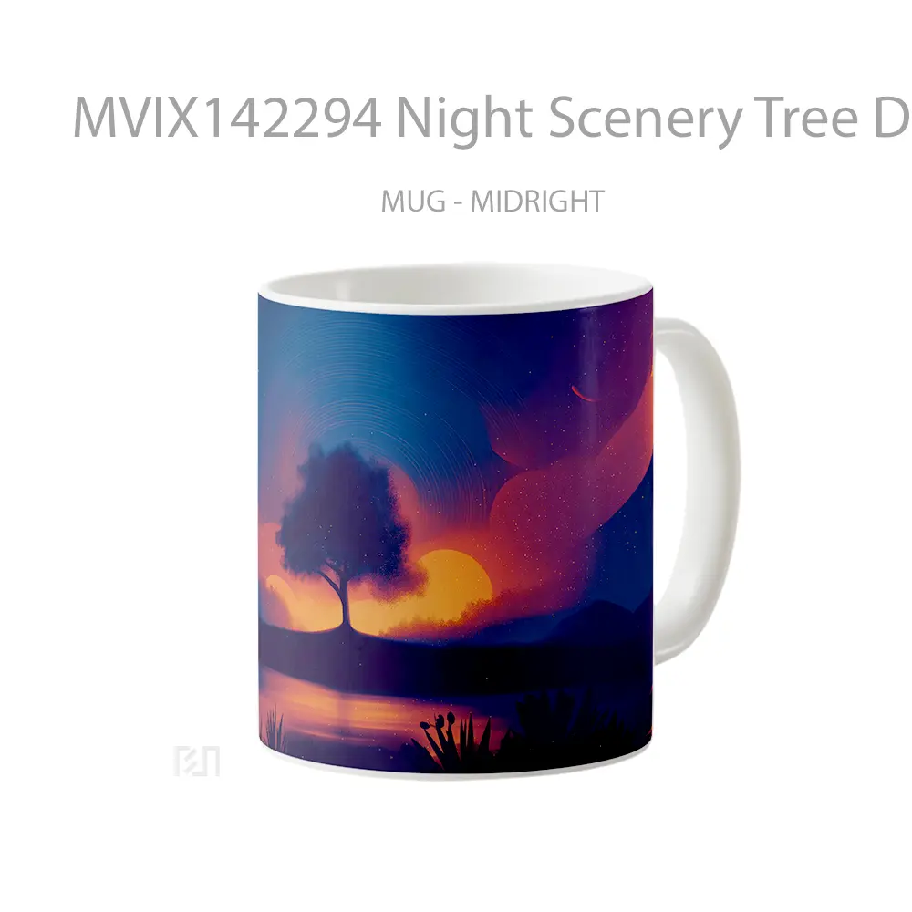 Mug Night Scenery Tree Digital Art Gelas Keramik Unik - All-side / Desain
