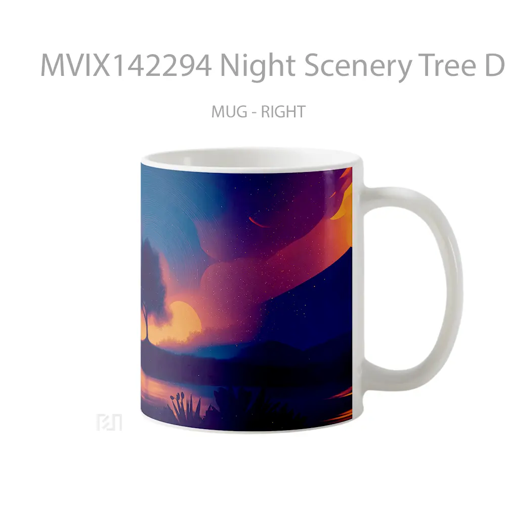 Mug Night Scenery Tree Digital Art Gelas Keramik Unik - All-side / Desain