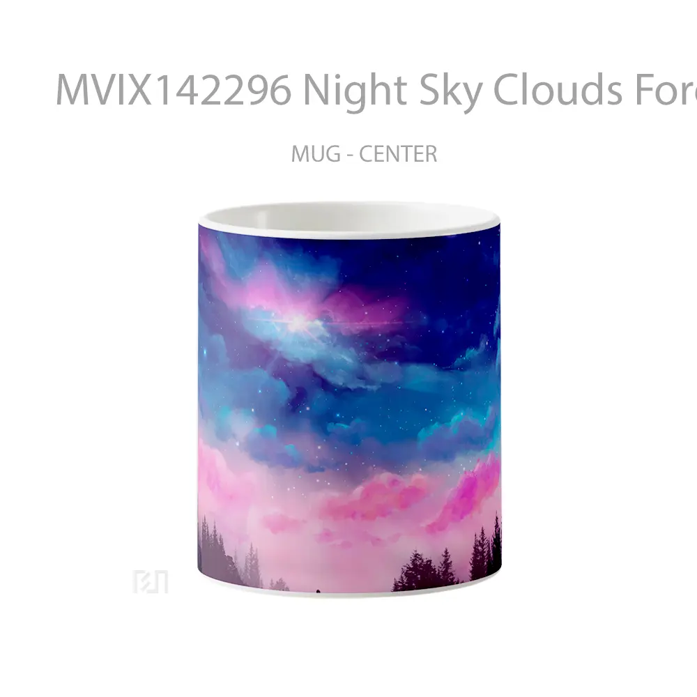 Mug Night Sky Clouds Forest Scenery Digital Art Gelas Pemandangan Alam
