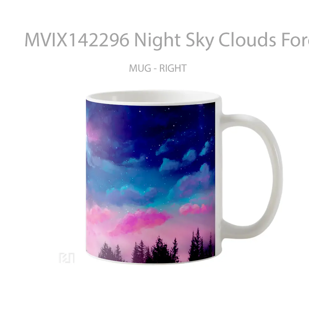 Mug Night Sky Clouds Forest Scenery Digital Art Gelas Pemandangan Alam - All-side / Desain