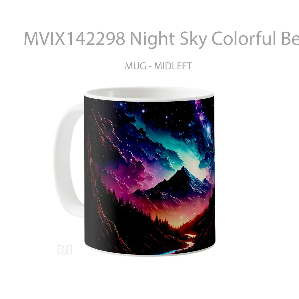 Mug Night Sky Colorful Beautiful Clouds Mountain Valley Digital Art Gelas Pemandangan Alam - All-side / Desain