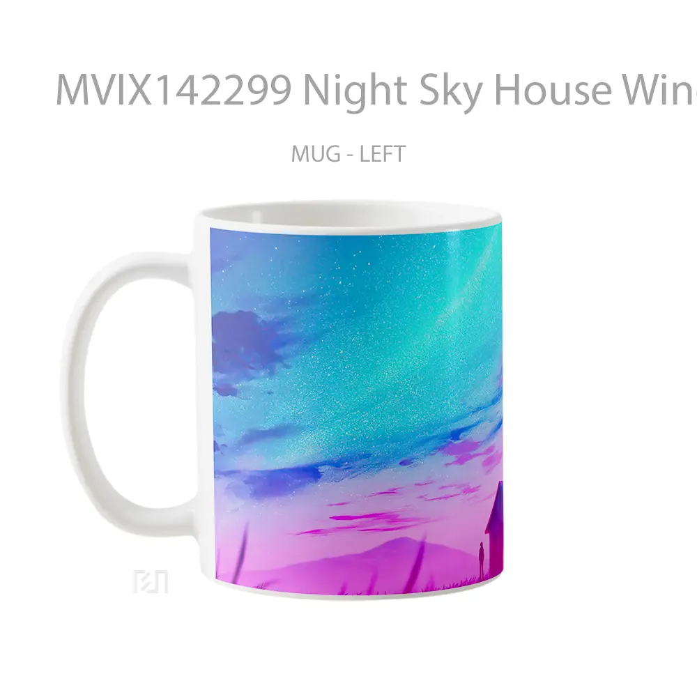 Mug Night Sky House Windmill Scenery Digital Art Gelas Pemandangan Alam - All-side / Desain