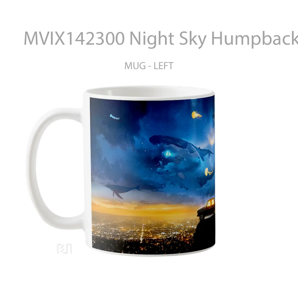 Mug Night Sky Humpback Whale Flying Fantasy Digital Art Gelas Pemandangan Alam - All-side / Desain