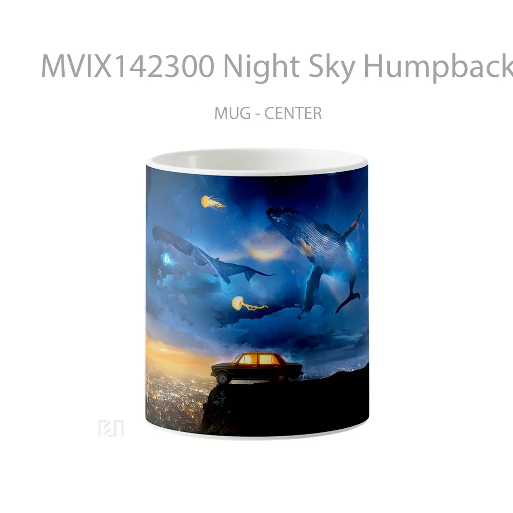 Mug Night Sky Humpback Whale Flying Fantasy Digital Art Gelas Pemandangan Alam