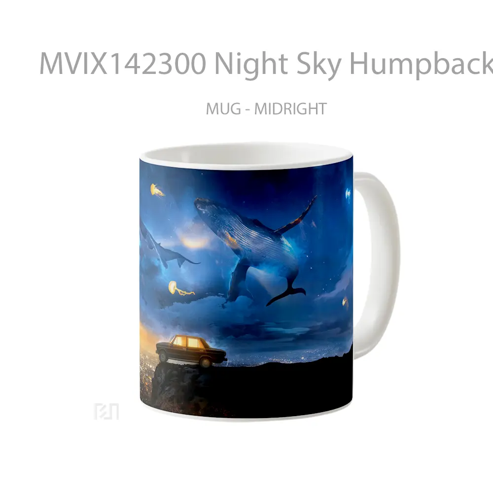 Mug Night Sky Humpback Whale Flying Fantasy Digital Art Gelas Pemandangan Alam - All-side / Desain