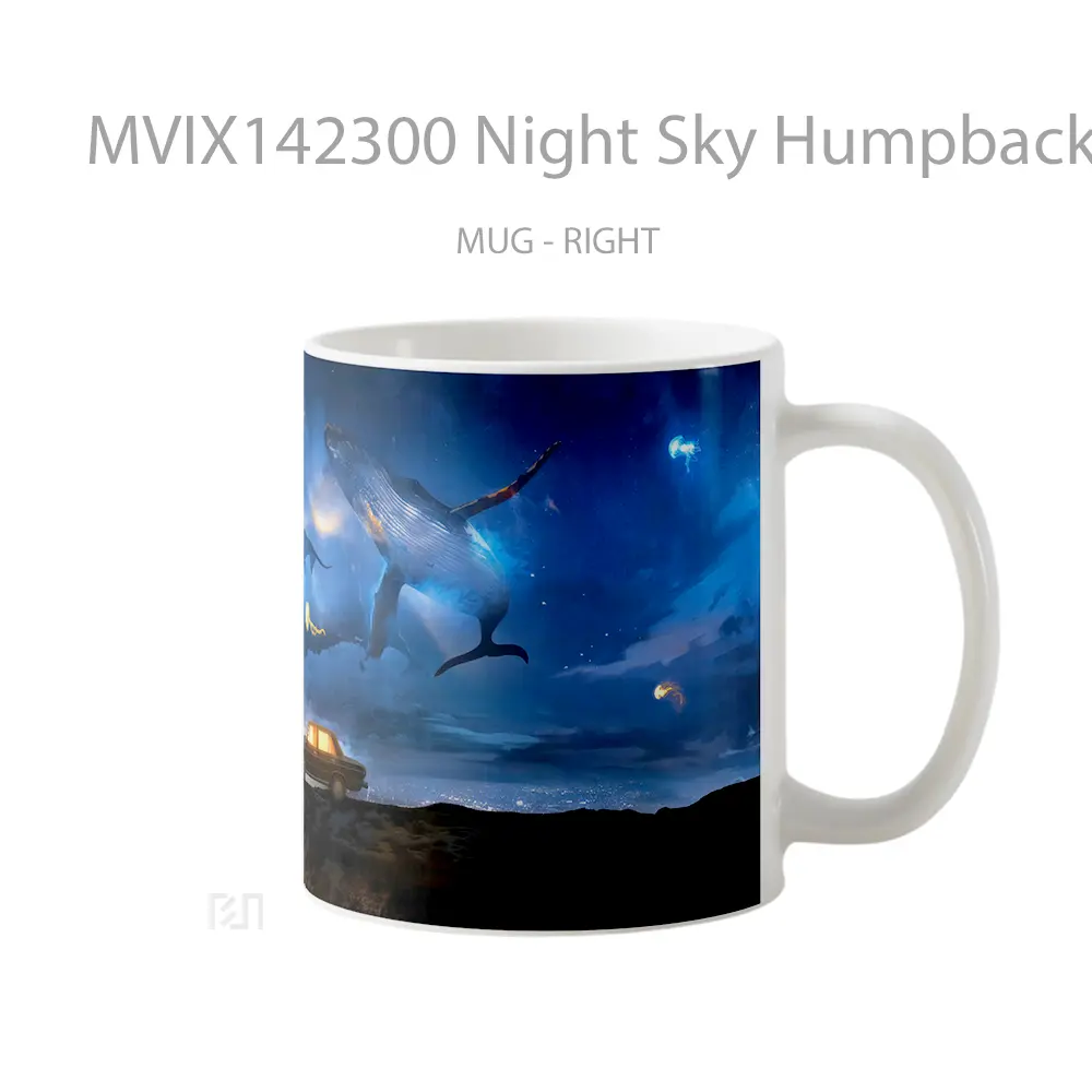Mug Night Sky Humpback Whale Flying Fantasy Digital Art Gelas Pemandangan Alam - All-side / Desain