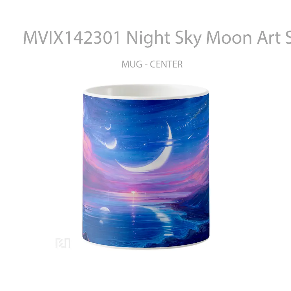 Mug Night Sky Moon Art Scenery Digital Art Gelas Pemandangan Alam