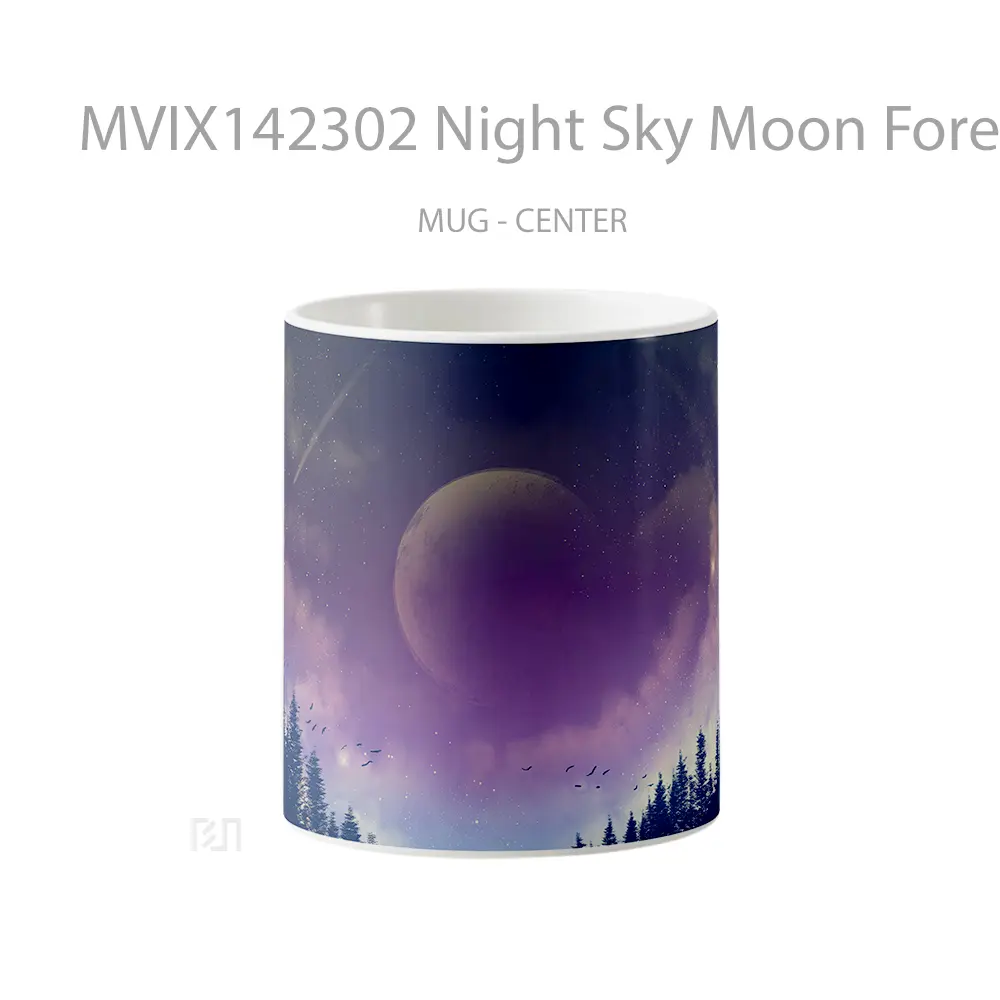 Mug Night Sky Moon Forest Scenery Background Digital Art Gelas Pemandangan Alam