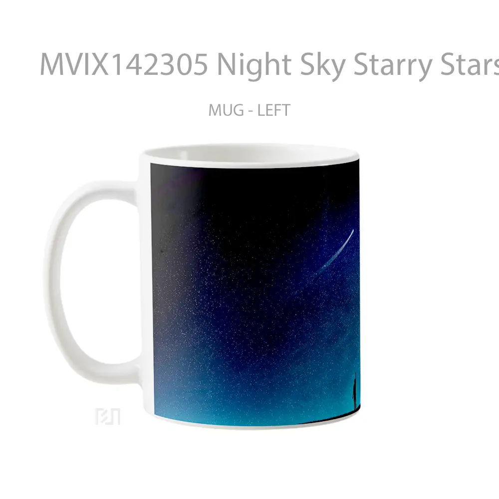 Mug Night Sky Starry Stars Comet Alone Silhouette Scenery Gelas Pemandangan Alam - All-side / Desain