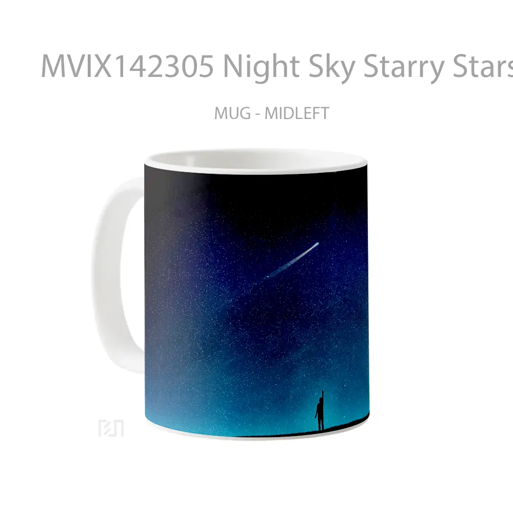 Mug Night Sky Starry Stars Comet Alone Silhouette Scenery Gelas Pemandangan Alam - All-side / Desain