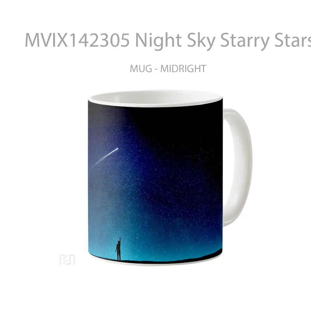 Mug Night Sky Starry Stars Comet Alone Silhouette Scenery Gelas Pemandangan Alam - All-side / Desain