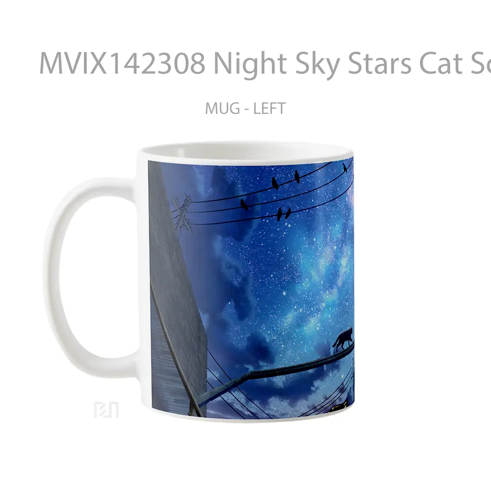 Mug Night Sky Stars Cat Scener Gelas Hewan Lucu - All-side / Desain