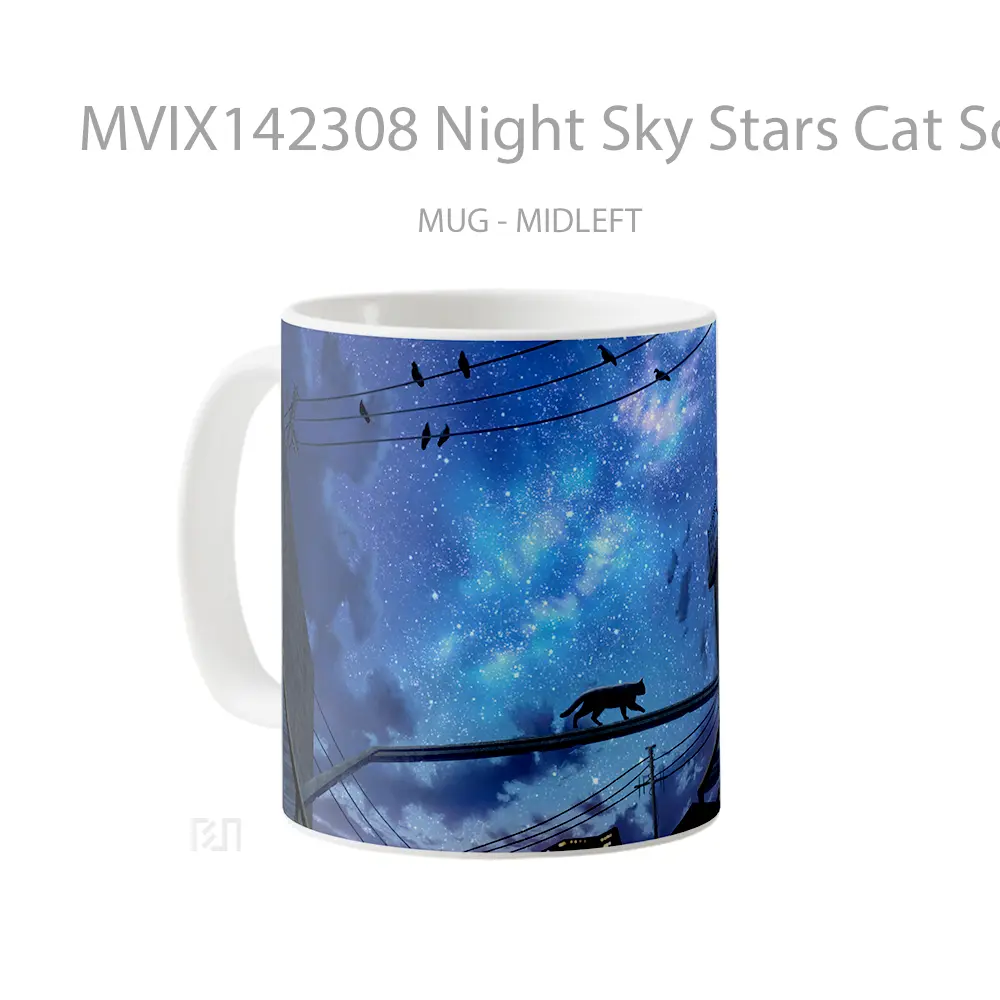 Mug Night Sky Stars Cat Scener Gelas Hewan Lucu - All-side / Desain