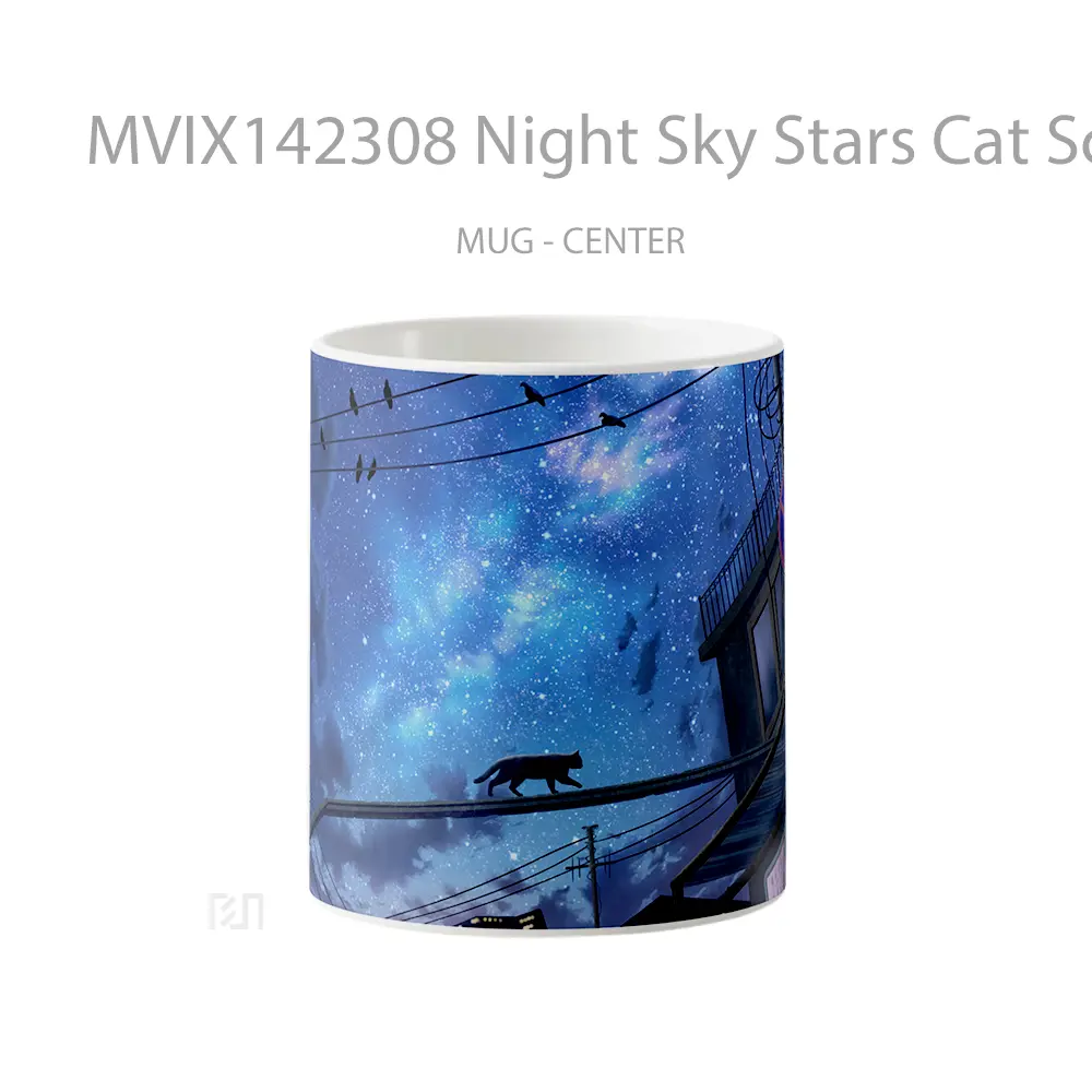 Mug Night Sky Stars Cat Scener Gelas Hewan Lucu