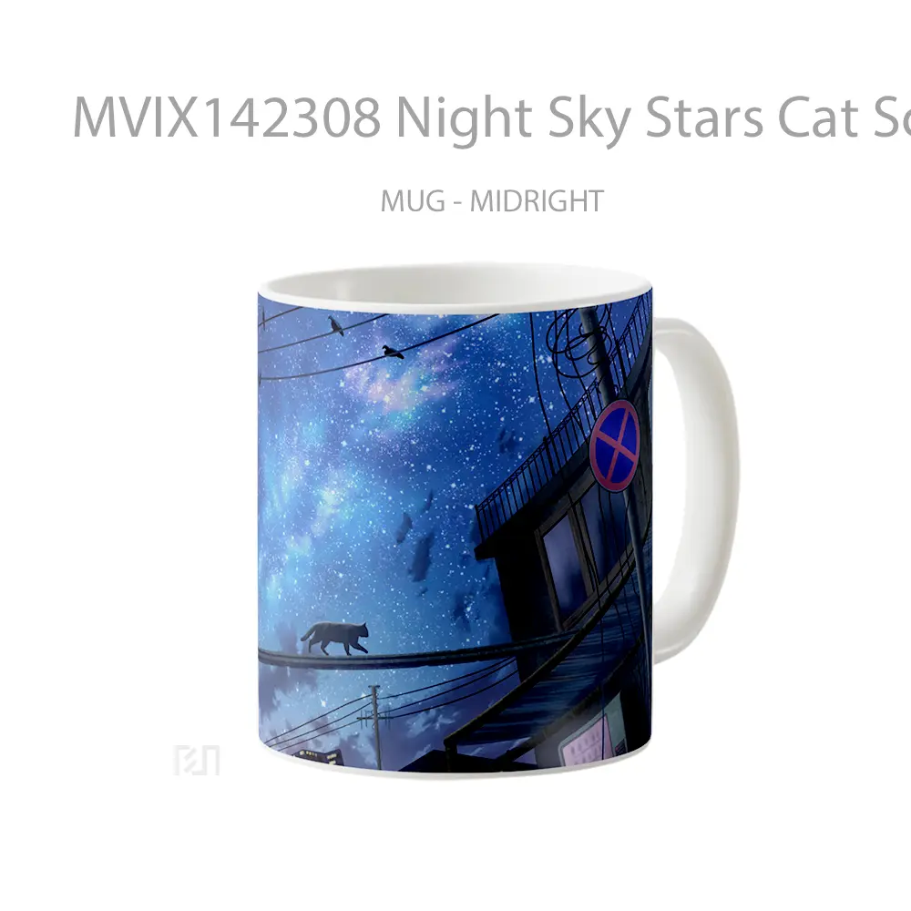 Mug Night Sky Stars Cat Scener Gelas Hewan Lucu - All-side / Desain