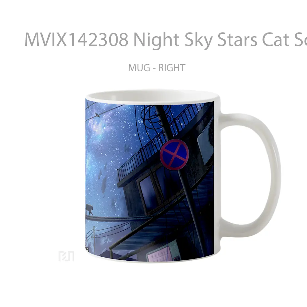 Mug Night Sky Stars Cat Scener Gelas Hewan Lucu - All-side / Desain