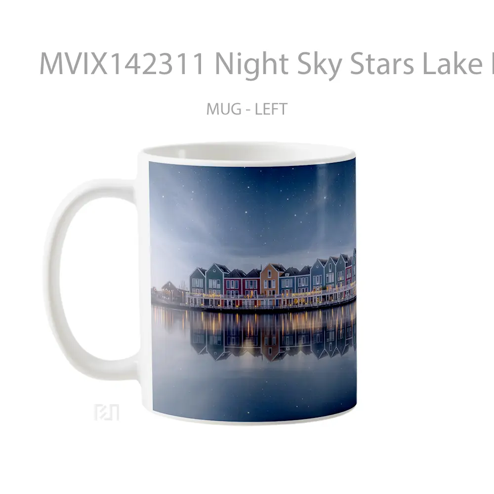 Mug Night Sky Stars Lake House Reflection Netherlands Scenery Gelas Pemandangan Alam - All-side / Desain