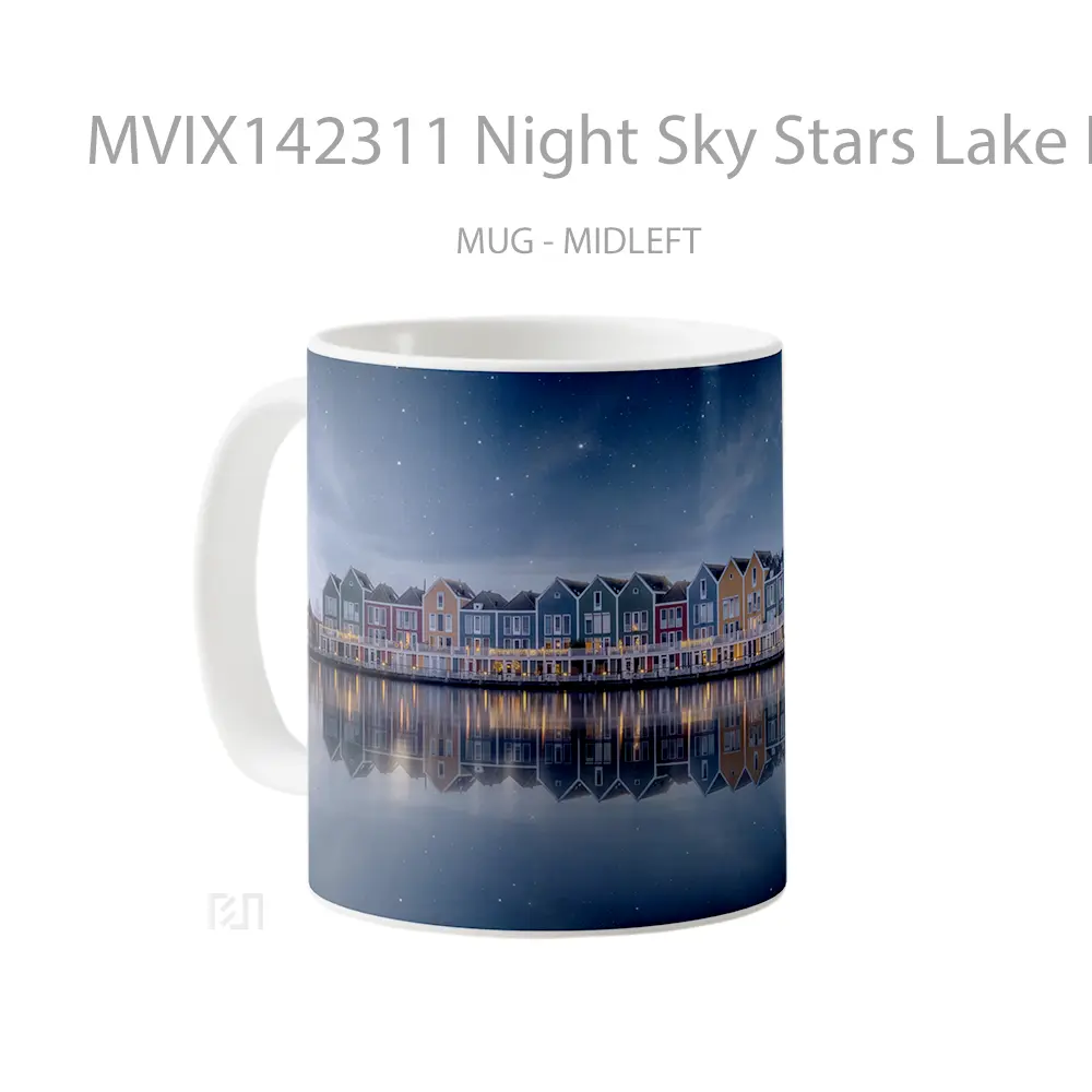 Mug Night Sky Stars Lake House Reflection Netherlands Scenery Gelas Pemandangan Alam - All-side / Desain