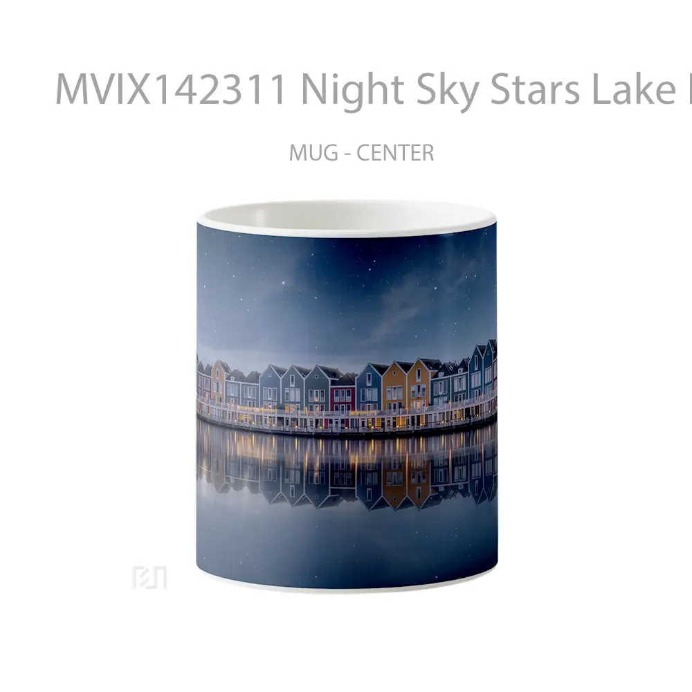 Mug Night Sky Stars Lake House Reflection Netherlands Scenery Gelas Pemandangan Alam