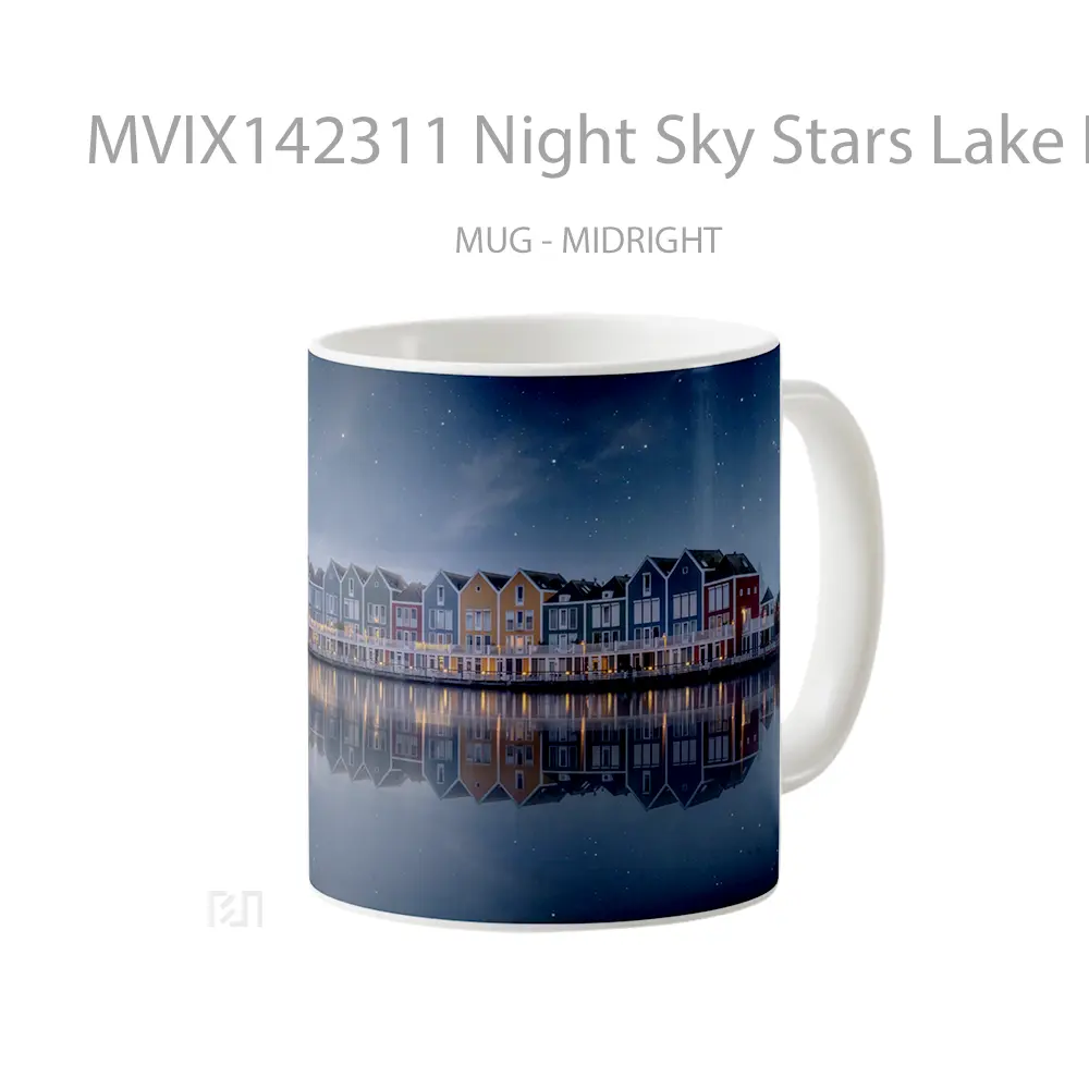 Mug Night Sky Stars Lake House Reflection Netherlands Scenery Gelas Pemandangan Alam - All-side / Desain