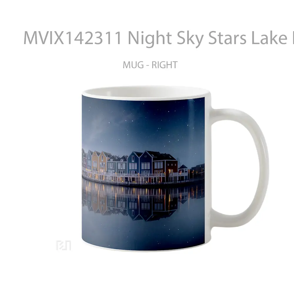 Mug Night Sky Stars Lake House Reflection Netherlands Scenery Gelas Pemandangan Alam - All-side / Desain