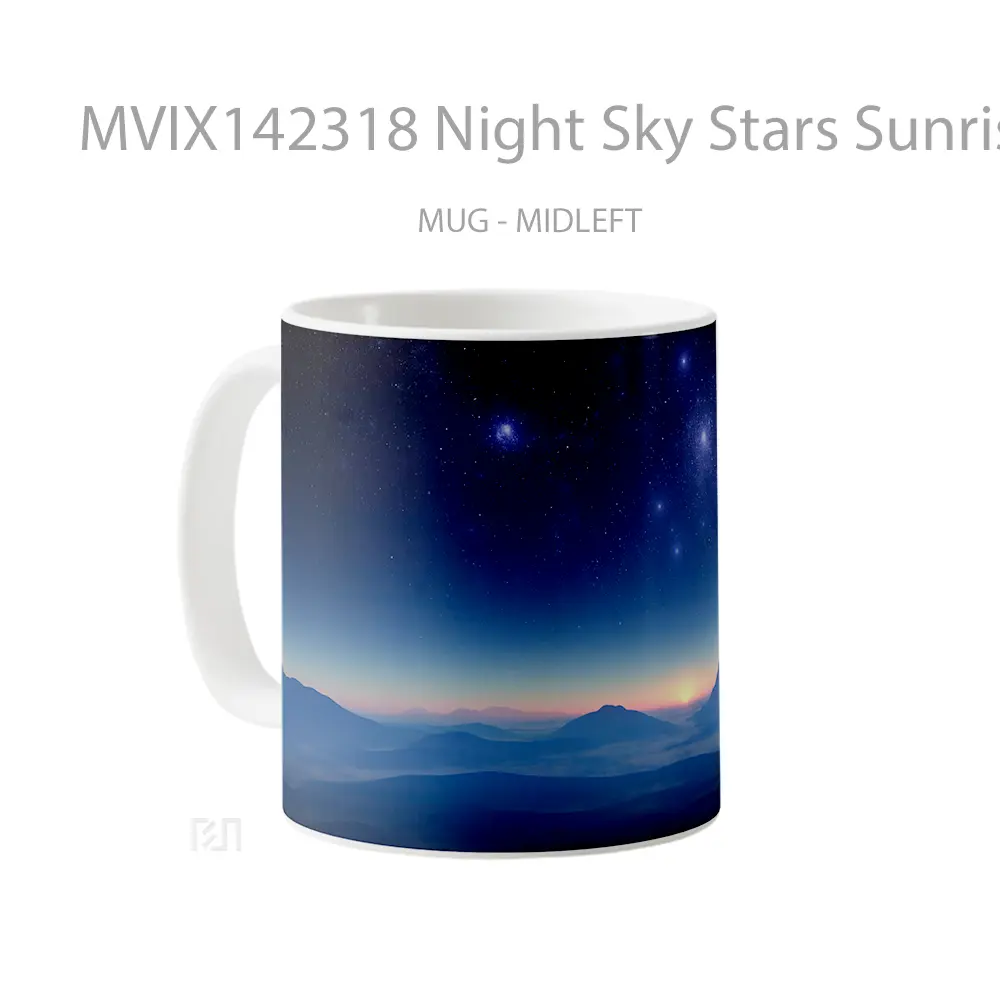 Mug Night Sky Stars Sunrise Horizon Scenery Gelas Pemandangan Alam - All-side / Desain