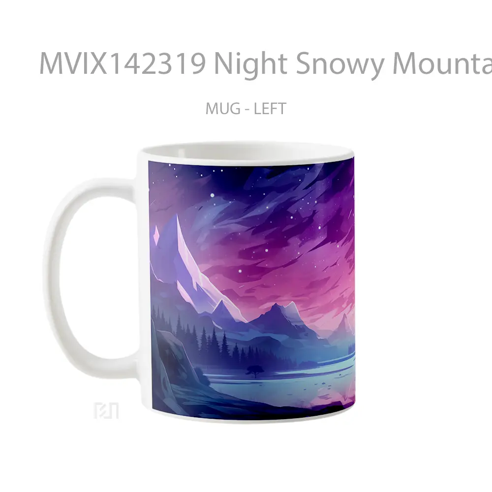 Mug Night Snowy Mountain Scenery Digital Art Gelas Pemandangan Alam - All-side / Desain
