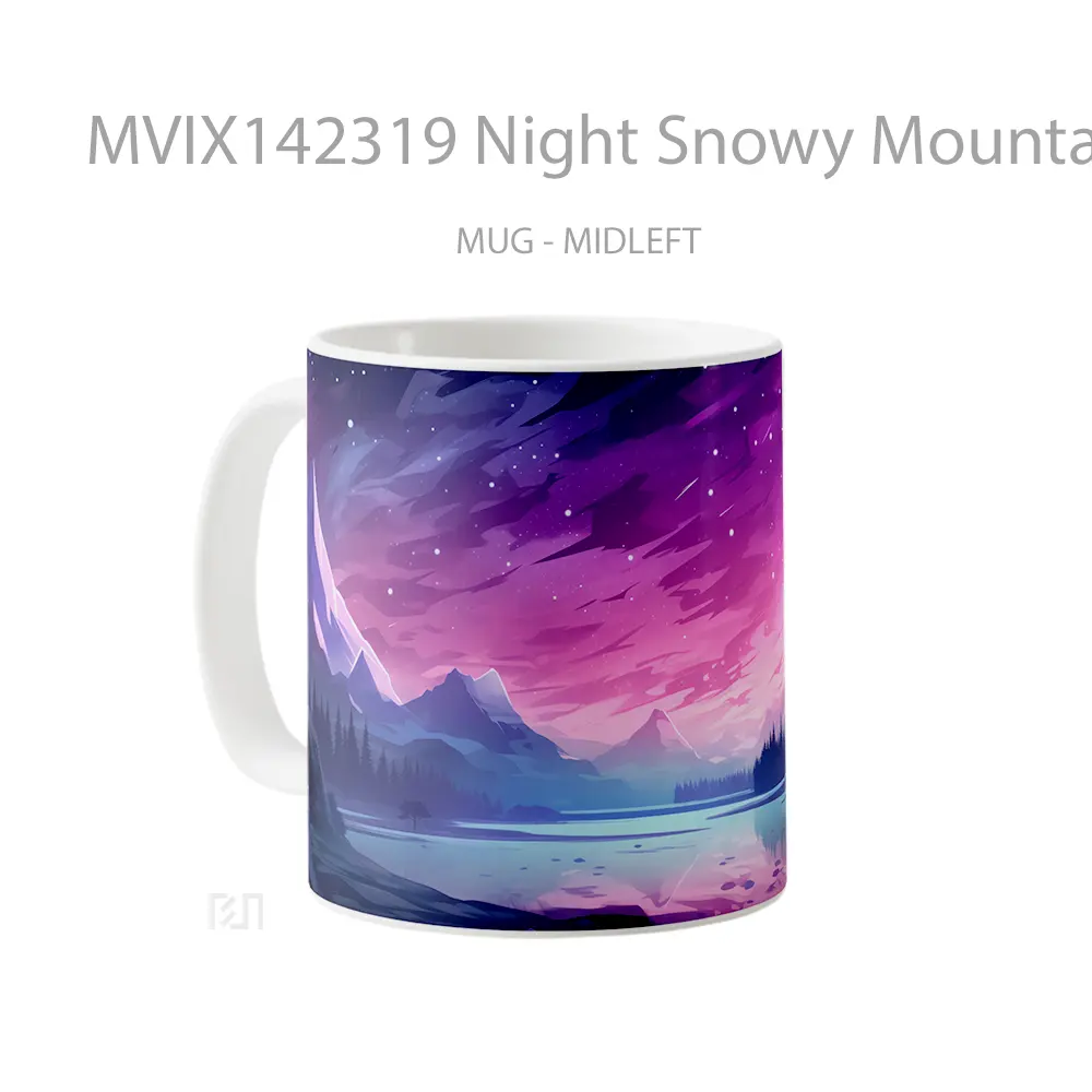Mug Night Snowy Mountain Scenery Digital Art Gelas Pemandangan Alam - All-side / Desain