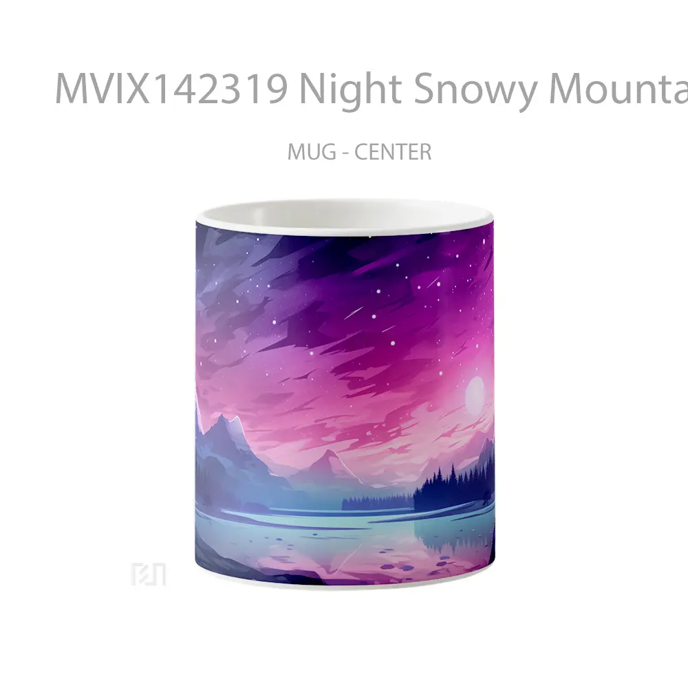 Mug Night Snowy Mountain Scenery Digital Art Gelas Pemandangan Alam